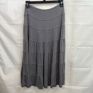 Vintage Max Studio women's gray tiered pull on stretch flowy a-line loose skirt